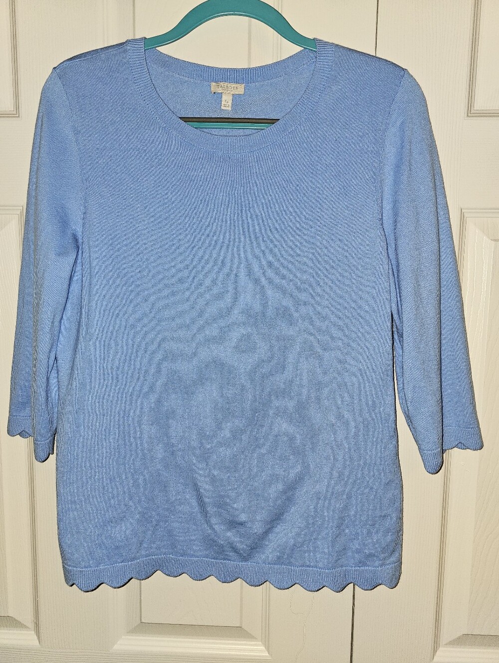 Talbots Sky Blue Scallop-Hem Crewneck Sweater